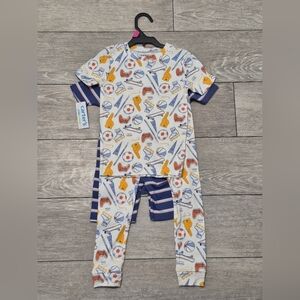 Carter's 4 Piece Sports Print And Stripes Pajamas Set. Shirt With Pants & Shorts